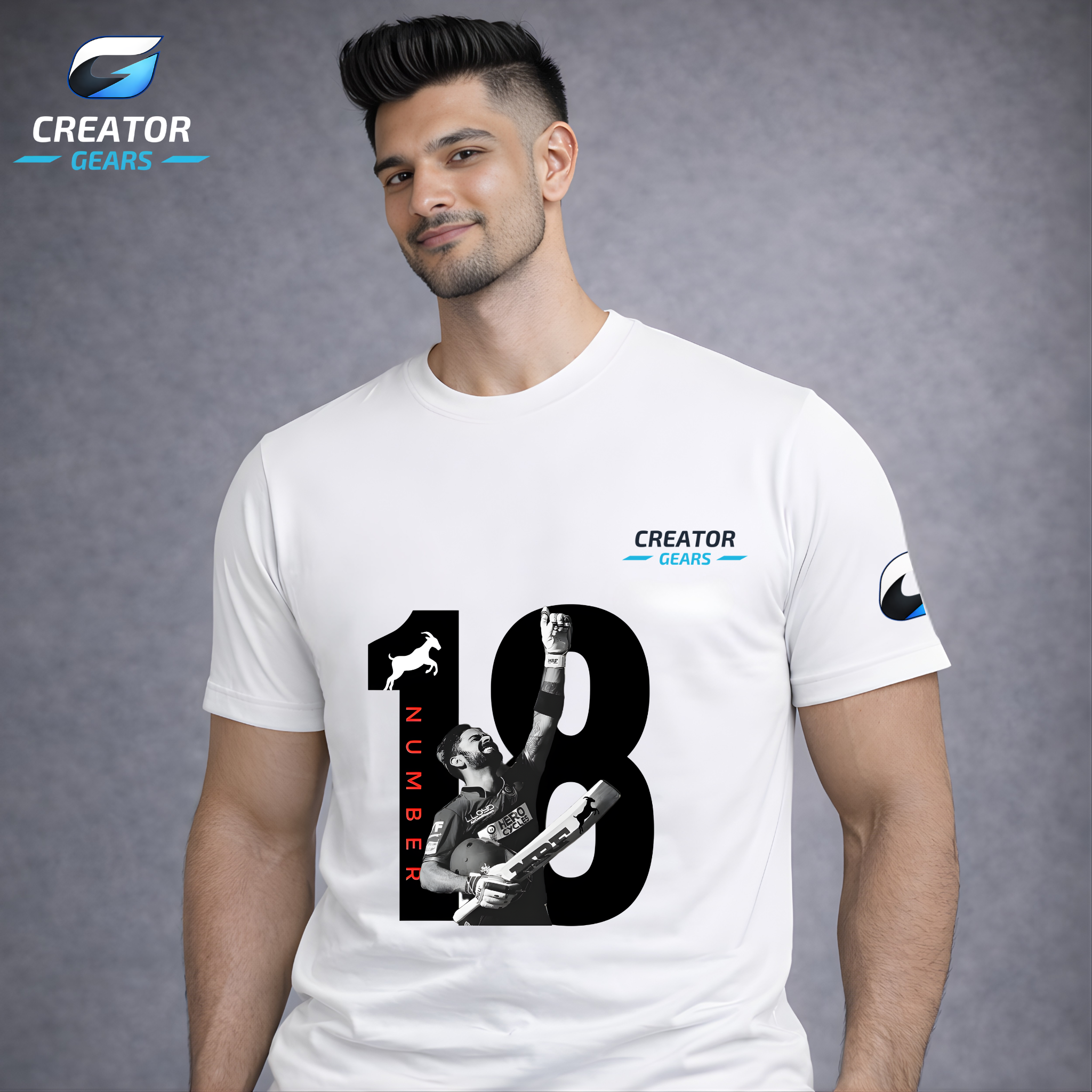 GOAT 18 | King Kohli Legacy White Tee | Creator Gears